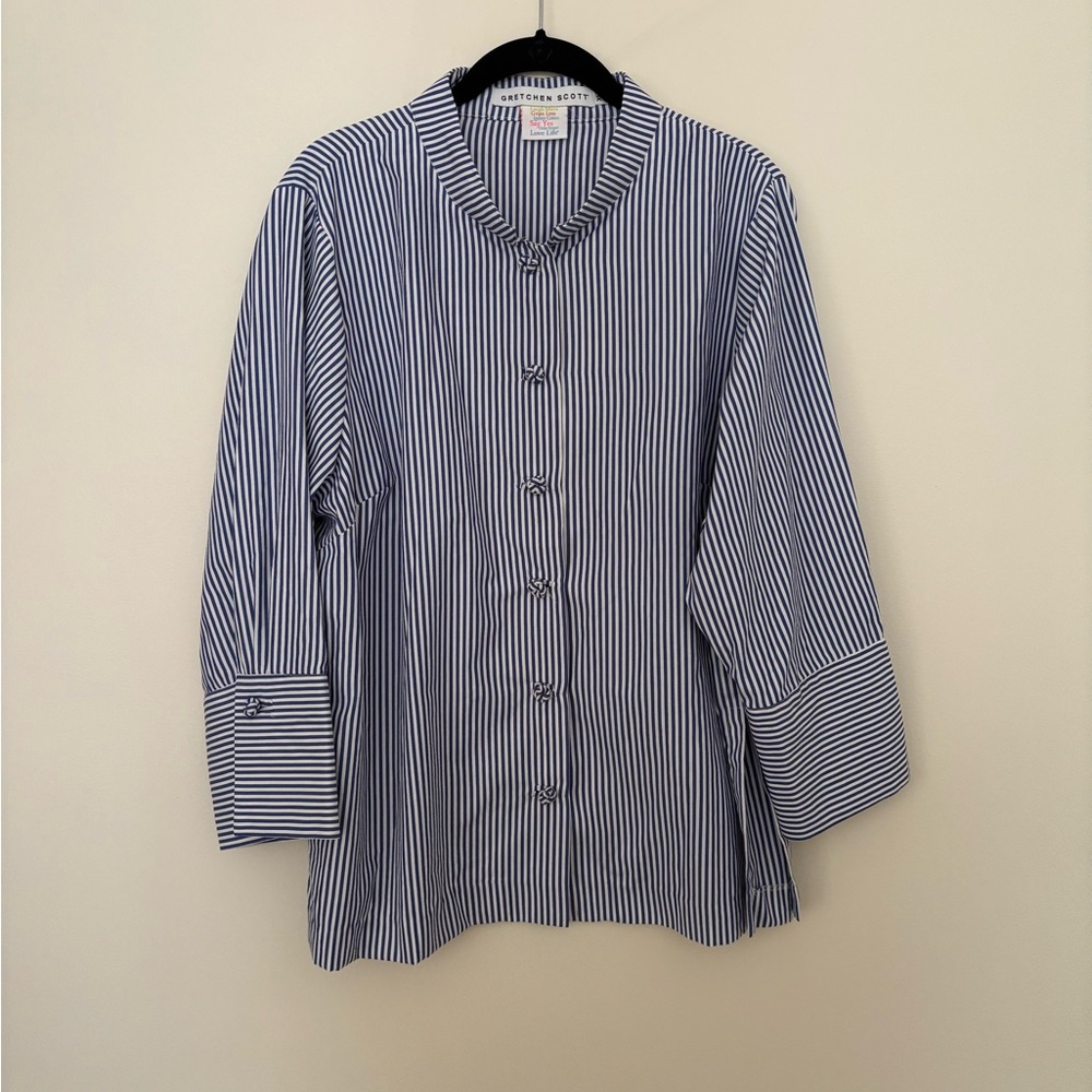 Gretchen Scott Designs Navy and White Striped Button Down Shirt